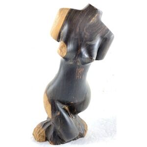 Vintage Hand Carved Woman's Torso Wooden Base Nude 8.5"